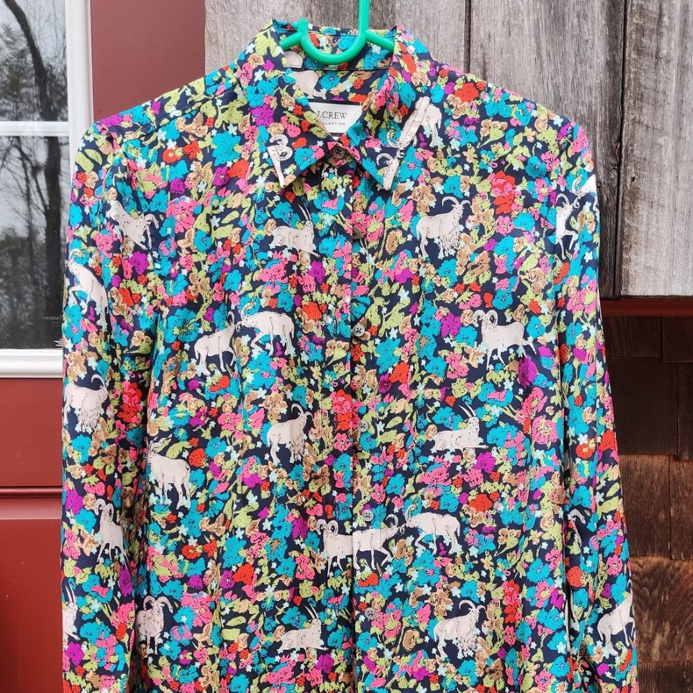 J. Crew Collection silk twill shirt in grazing goats print